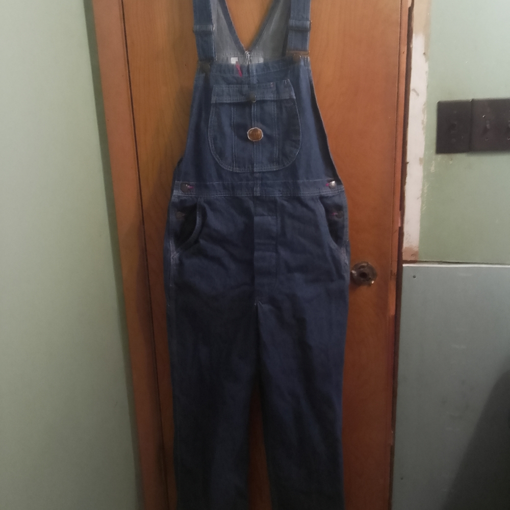 Classic Dark Wash Mens Red Cap Bib Denim Overalls 34/32 - Picture 4 of 16